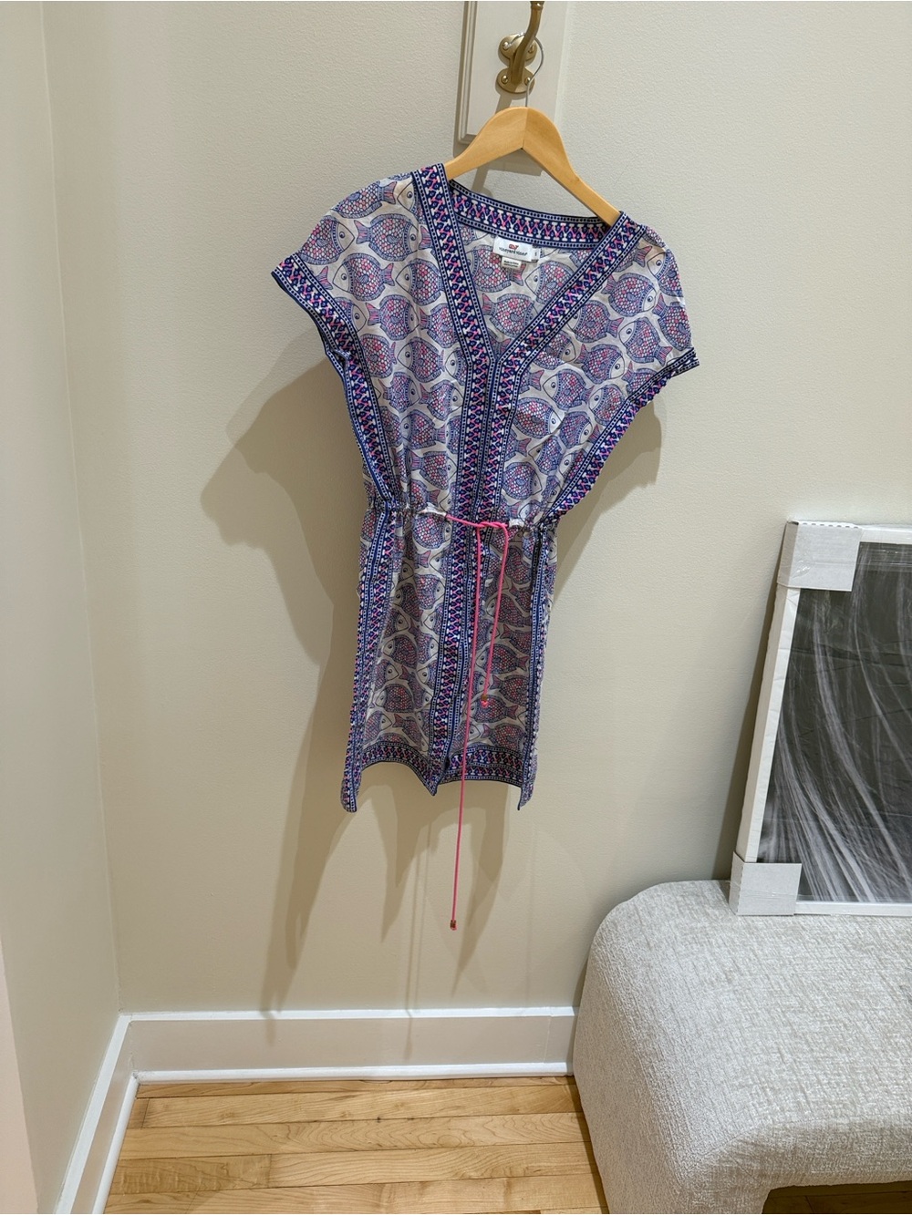 Vineyard Vines Purple Paisley Mini Dress with Pink Tie